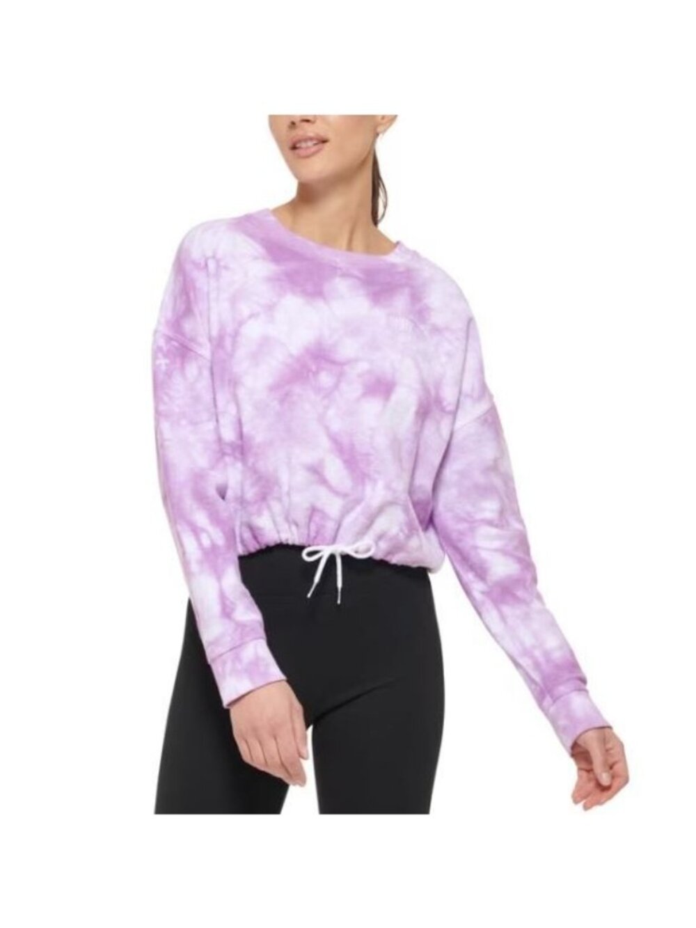 DKNY Tie Dye Top Size Large Cropped 100% Cotton Purple Pullover Was $69